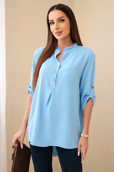 Blouse with a longer back blue