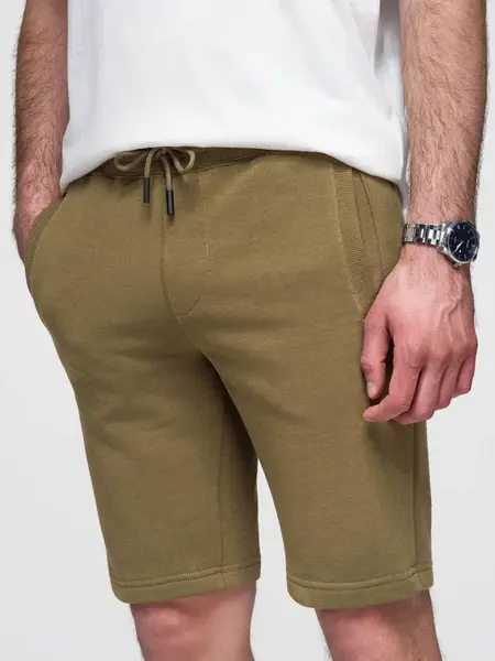 Ombre Men's pre-knee BASIC sweat shorts - olive