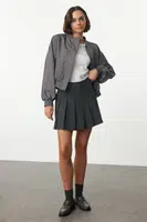 Trendyol Anthracite Pleat Detail Polyviscose Fabric Mini Woven Skirt