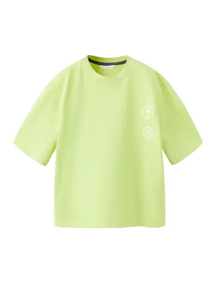 MANGO KIDS Tričko 'SLOW'  limetová / čierna / biela