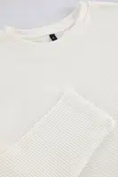 Trendyol Ecru Regular/Normal Cut Long Sleeve Basic Textured 100% Cotton T-Shirt