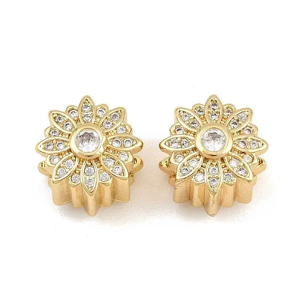 Brass Micro Pave Clear Cubic Zirconia European Beads