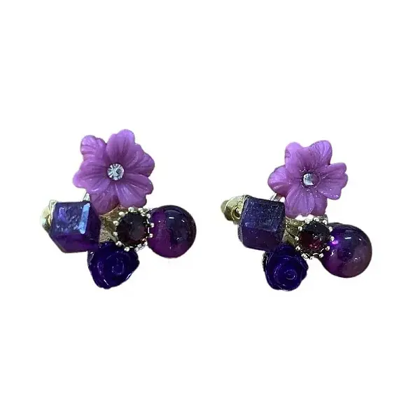 Flower Alloy Glass Stud Earrings
