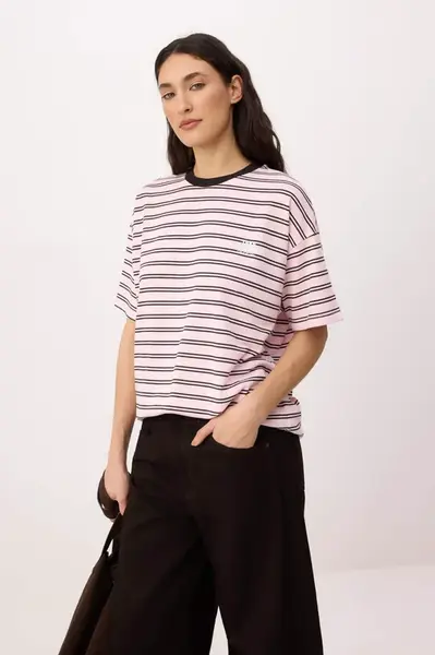 Trendyol Oversize tričko  rosé / čierna / biela
