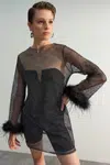 Trendyol Černé Otrisch Detailní síťovina Elegantní večerní šaty