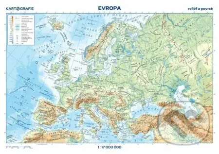 Evropa - reliéf a povrch 1:17 000 000 nástěnná mapa