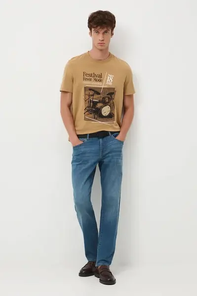 Bavlněné tričko Medicine pánské, béžová barva, s potiskem