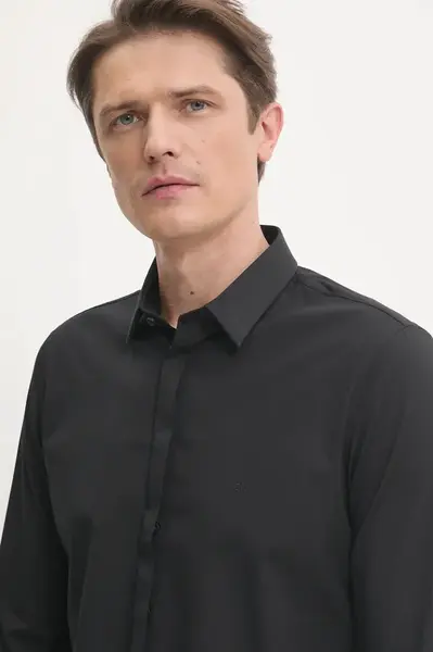 Košile Calvin Klein pánská, černá barva, slim, s klasickým límcem, K10K109891