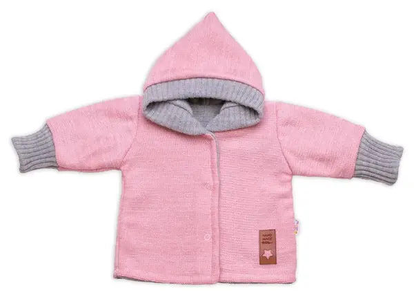 Baby Nellys Rostoucí oboustranný svetřík s kapucí Hand Made, růžová-šedá
