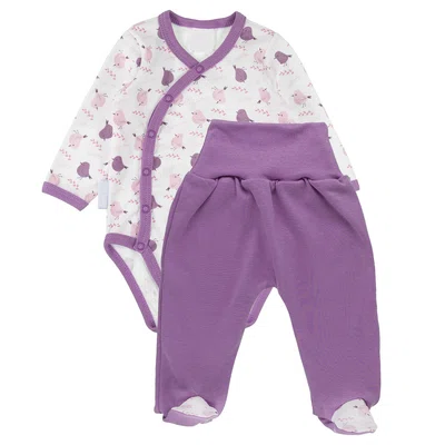 MBaby Zavinovací kojenecké body + polodupačky, bavlna, 2D sada, , Ptáčci - šeříková
