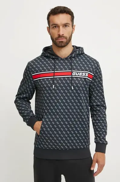 Mikina Guess pánská, černá barva, s kapucí, vzorovaná, Z4BQ30 FL04Q