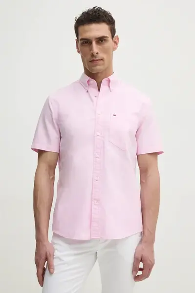 Bavlněná košile Tommy Hilfiger růžová barva, regular, s límečkem button-down, MW0MW36272