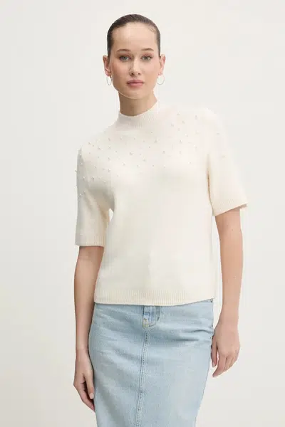 Svetr z vlněné směsi Abercrombie & Fitch dámský, béžová barva, s pologolfem, KI150-4339