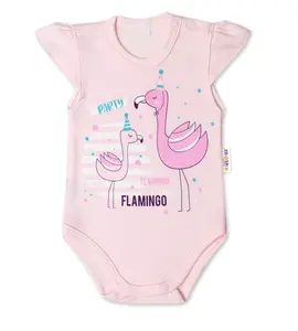 Baby Nellys Bavlněné kojenecké body, kr. rukáv, Flamingo - sv. růžové, vel. 62