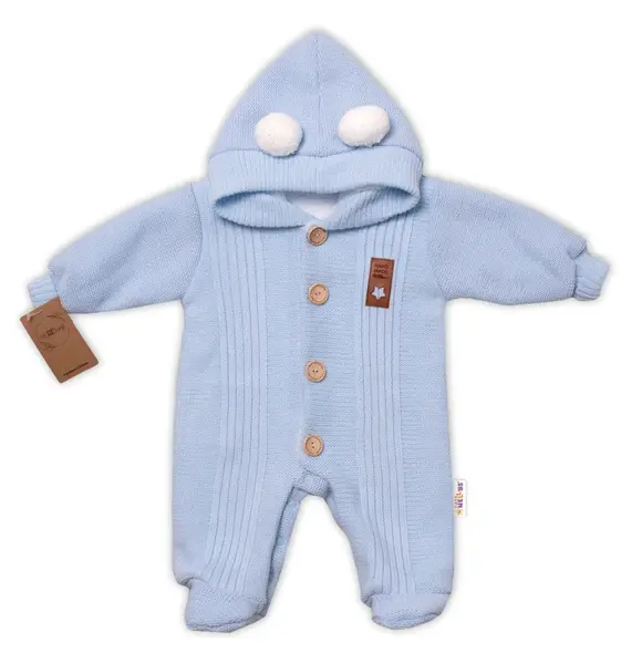 Baby Nellys Pletená kombinéza/overal LUX STAR s kožíškem - dvouvrstvá, sv. modrá, vel. 68 vel.  68