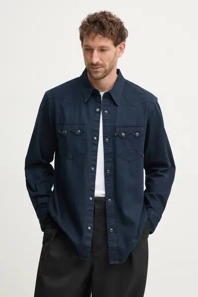 Džínová košile Levi's pánská, tmavomodrá barva, relaxed, s klasickým límcem, A5751