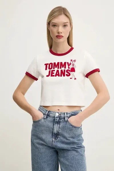 Bavlněné tričko Tommy Jeans bílá barva, DW0DW20561