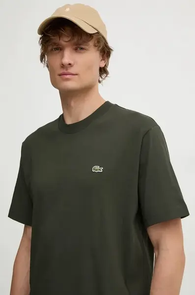Bavlněné tričko Lacoste zelená barva, TH7318