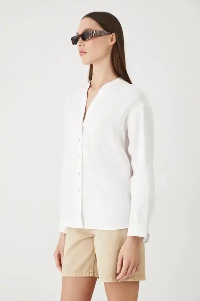 Ľanová blúzka Medicine biela farba, jednofarebná