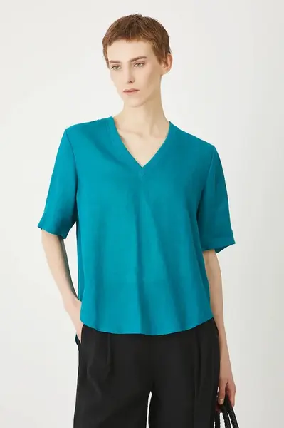 Ľanová blúzka Medicine zelená farba, jednofarebná