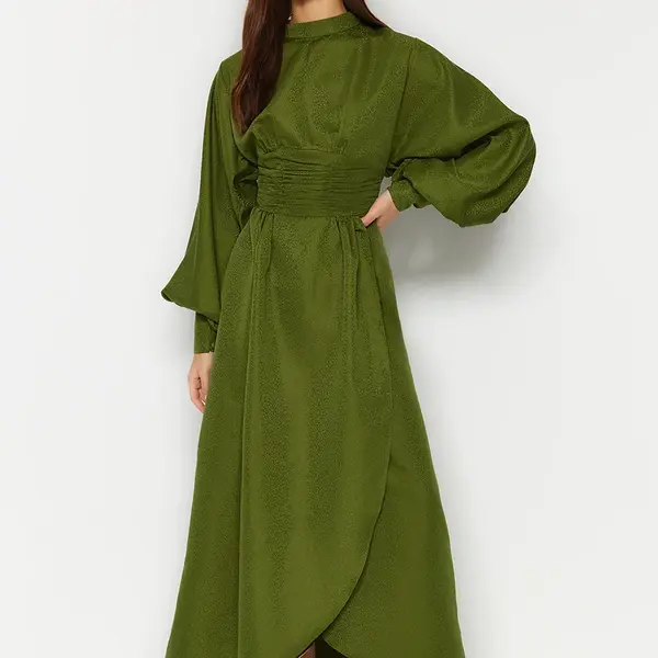 Trendyol Green vypasovaný žakár saténový kvetinový tkaný