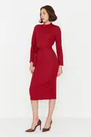 Trendyol Burgundy kravata detailné tkané šaty
