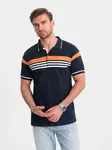Ombre Fitted men's polo shirt with two-tone stripes - navy blue