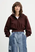 Bavlněná mikina Tommy Jeans dámská, hnědá barva, s kapucí, hladká, DW0DW21590