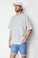 Trendyol Basic Gray Oversize/Wide Cut Short Sleeve Textured Soild Fabric T-Shirt
