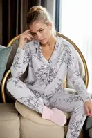 43103 Dewberry Buttoned Women Pyjama Set-GREY