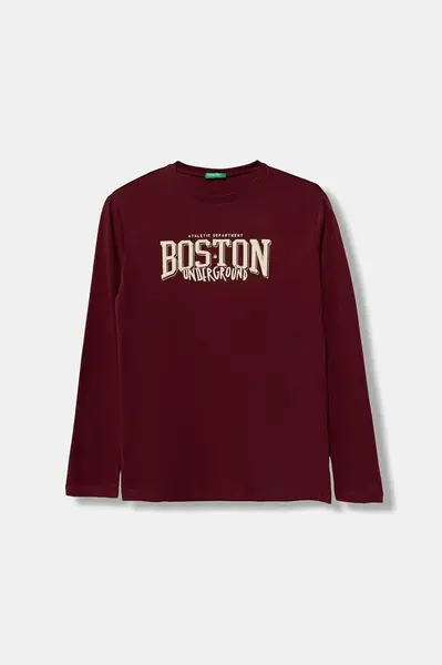 Dětské bavlněné tričko s dlouhým rukávem United Colors of Benetton vínová barva, 3JERC10QO