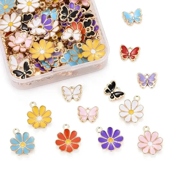120Pcs 12 Styles Alloy Enamel Pendants