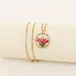 Alloy & Plastic Inner Flower Flat Round Pendant Necklaces