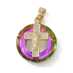Brass Micro Pave Cubic Zirconia with Glass Pendents