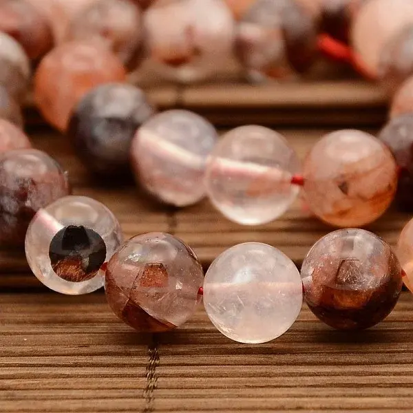 Natural Hematoid Quartz/Fire Quartz Round Beads Strands