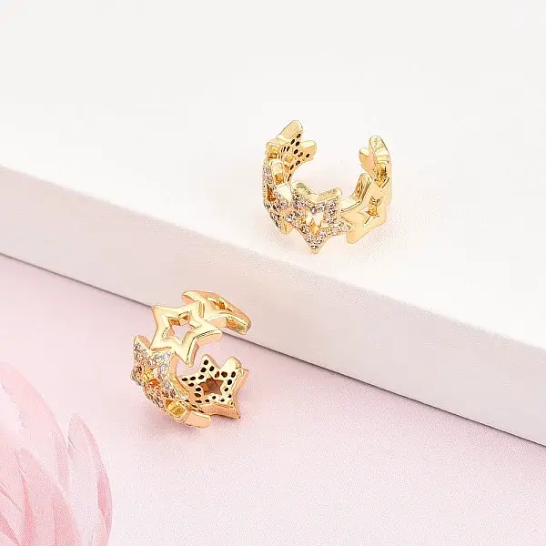 Brass Micro Pave Clear Cubic Zirconia Cuff Earrings