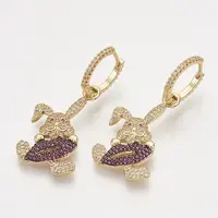 Brass Cubic Zirconia Dangle Bunny Hoop Earrings