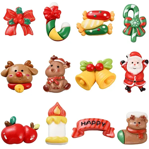 72Pcs 12 Styles Christmas Plastic Cabochons