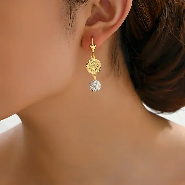 Fashionable Brass Coin with Round Tassel Hoop Earrings
