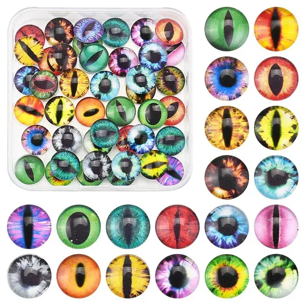 60Pcs Half Round with Eye Glass Cabochons
