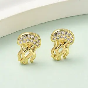 Brass Micro Pave Clear Cubic Zirconia Stud Earrings