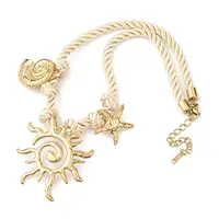 304 Stainless Steel Sun Starfish Conch Shape Pendant Polyester Twisted Rope Necklaces