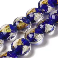 Handmade Gold Foil and Silver Foil Lampwork Flat Round Beads