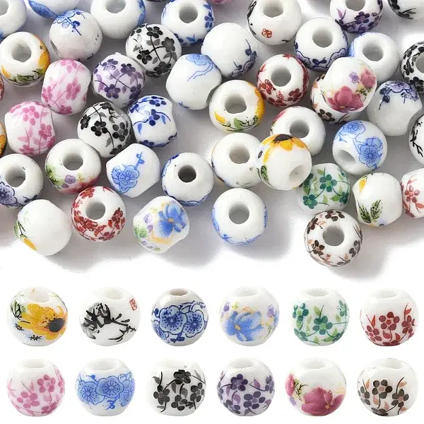 56Pcs Printed Porcelain Beads