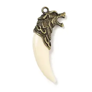 Tibetan Style Alloy Resin Wolf Tooth Pendants