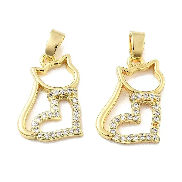 Cat Shape Brass Micro Pave Cubic Zirconia Pendants