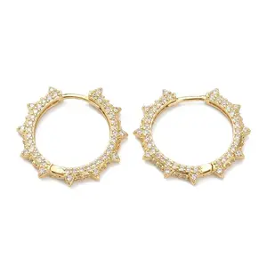 Brass Micro Pave Clear Cubic Zirconia Huggie Hoop Earrings