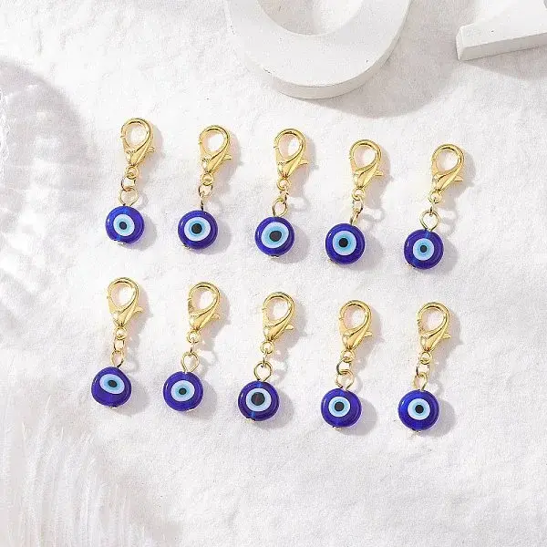 10Pcs Flat Round Handmade Evil Eye Lampwork Pendant Decorations