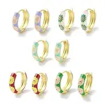 Real 18K Gold Plated Brass Enamel Flower Print Hoop Earrings for Women