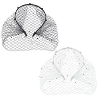 2Pcs 2 Colors Bridal Rhinestones Pearl Mesh Veil Cloth Hair Bands